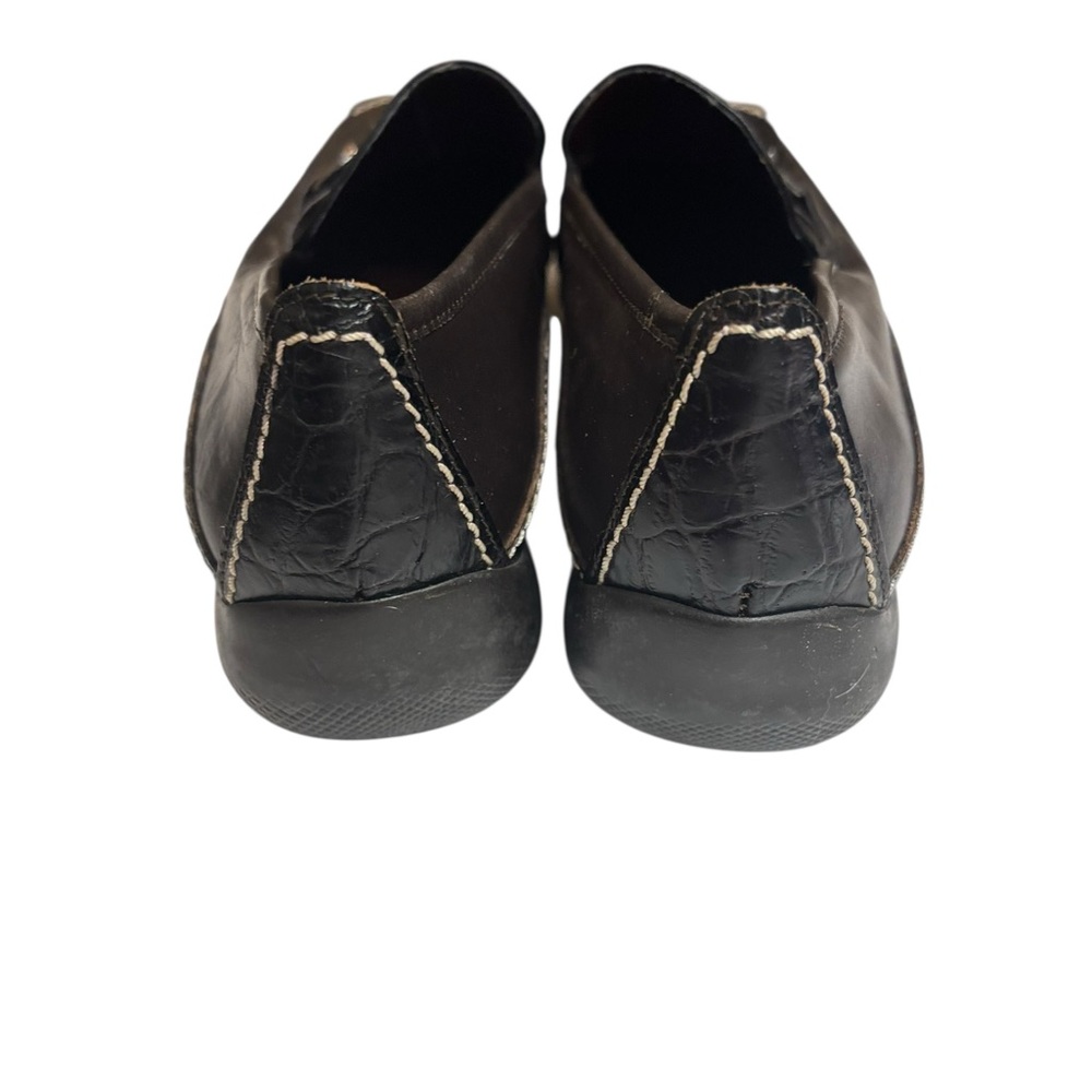 Sesto Meucci Brown Leather Loafers Womens Sz 8.5 Horse Bit Buckle Croc Embossed - Picture 4 of 14